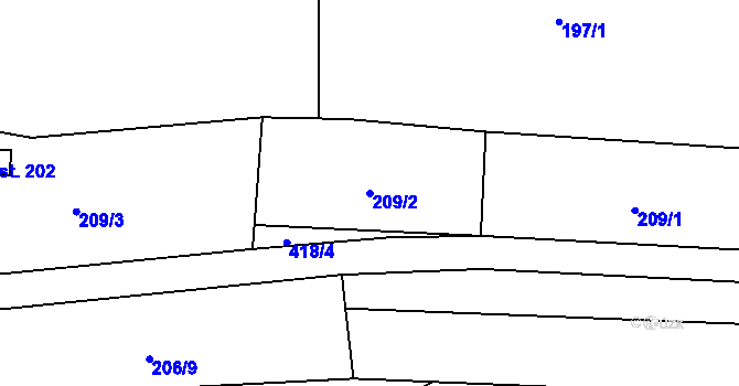 Parcela st. 209/2 v KÚ Lány u Litomyšle, Katastrální mapa