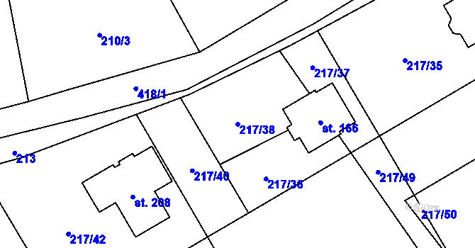 Parcela st. 217/38 v KÚ Lány u Litomyšle, Katastrální mapa