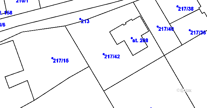 Parcela st. 217/42 v KÚ Lány u Litomyšle, Katastrální mapa