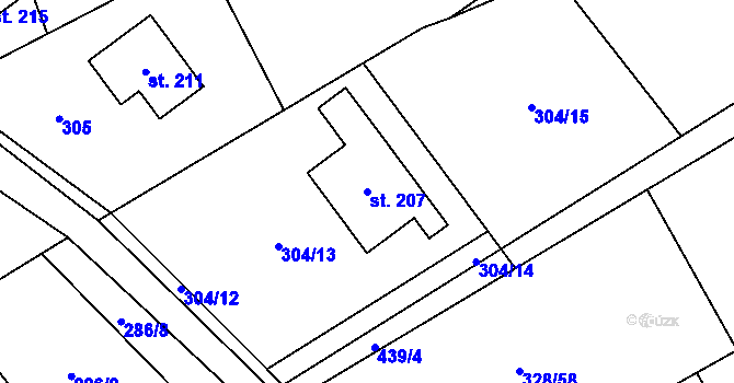 Parcela st. 207 v KÚ Lány u Litomyšle, Katastrální mapa