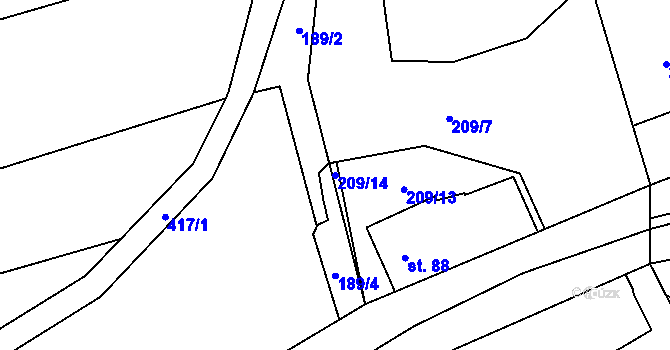 Parcela st. 209/14 v KÚ Lány u Litomyšle, Katastrální mapa