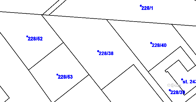 Parcela st. 228/38 v KÚ Lány u Litomyšle, Katastrální mapa