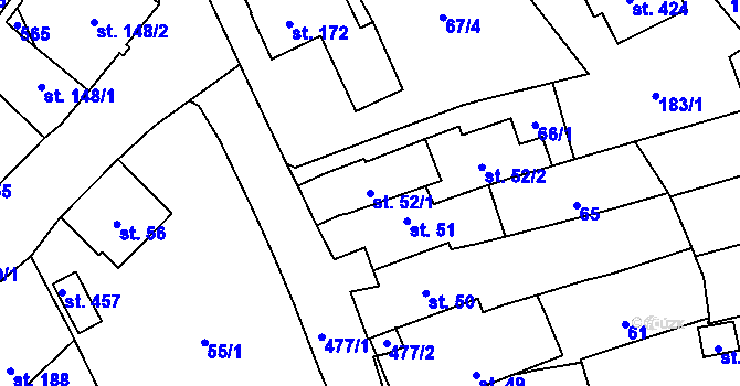 Parcela st. 52/1 v KÚ Záhraď, Katastrální mapa