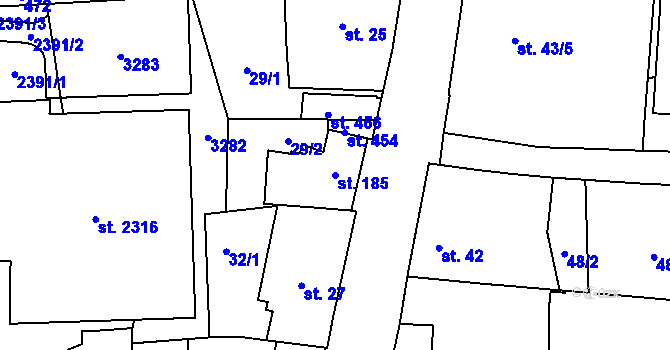 Parcela st. 185 v KÚ Záhraď, Katastrální mapa