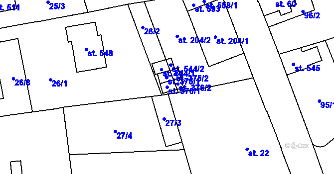 Parcela st. 376/1 v KÚ Záhraď, Katastrální mapa