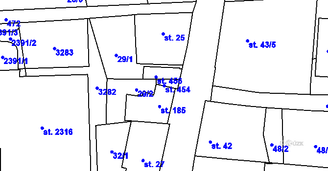 Parcela st. 454 v KÚ Záhraď, Katastrální mapa