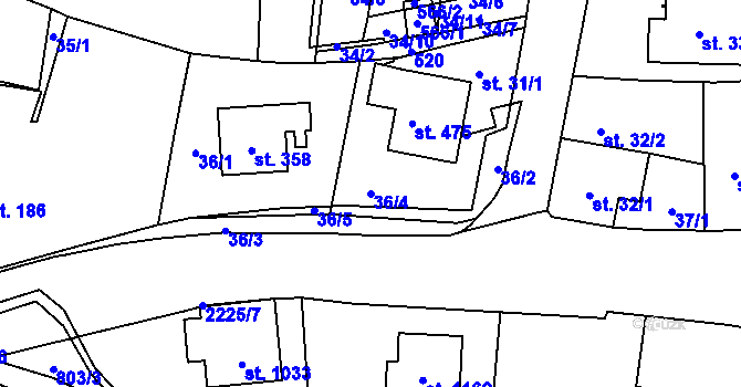 Parcela st. 36/4 v KÚ Záhraď, Katastrální mapa