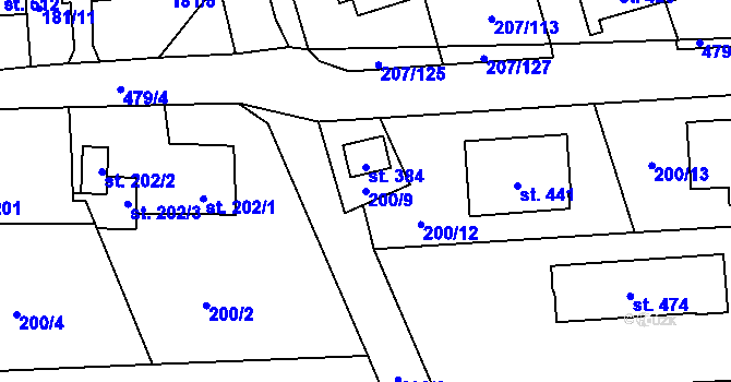 Parcela st. 200/9 v KÚ Záhraď, Katastrální mapa