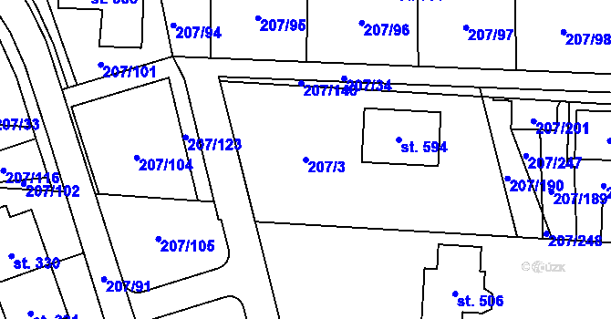 Parcela st. 207/3 v KÚ Záhraď, Katastrální mapa