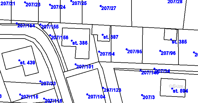 Parcela st. 207/94 v KÚ Záhraď, Katastrální mapa