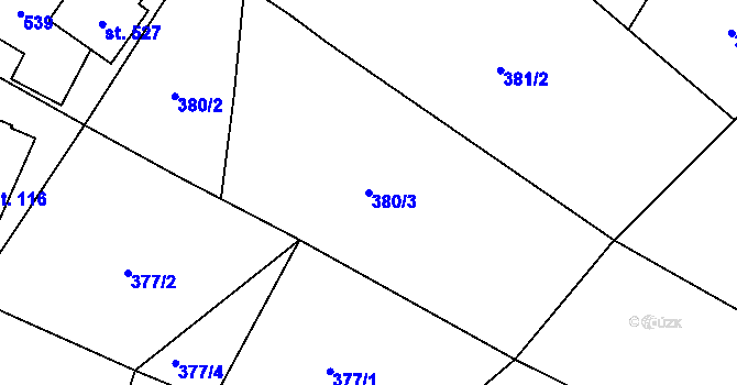 Parcela st. 380/3 v KÚ Záhraď, Katastrální mapa
