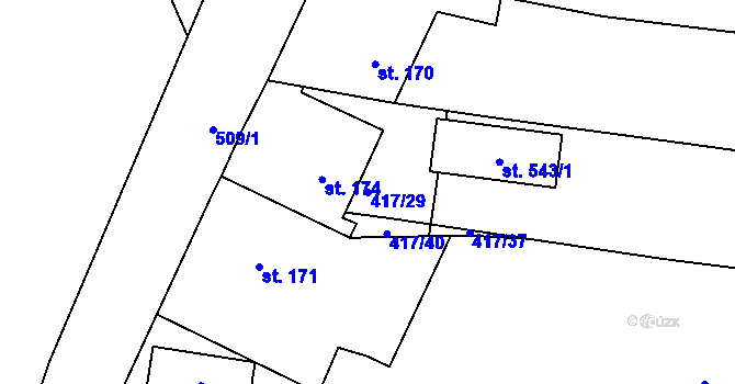Parcela st. 417/29 v KÚ Záhraď, Katastrální mapa