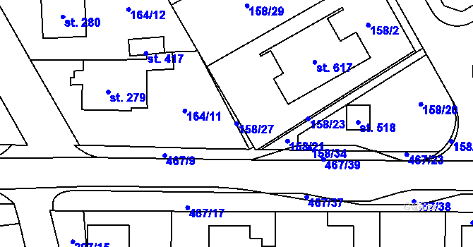 Parcela st. 158/27 v KÚ Záhraď, Katastrální mapa
