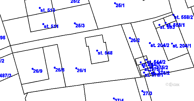 Parcela st. 548 v KÚ Záhraď, Katastrální mapa