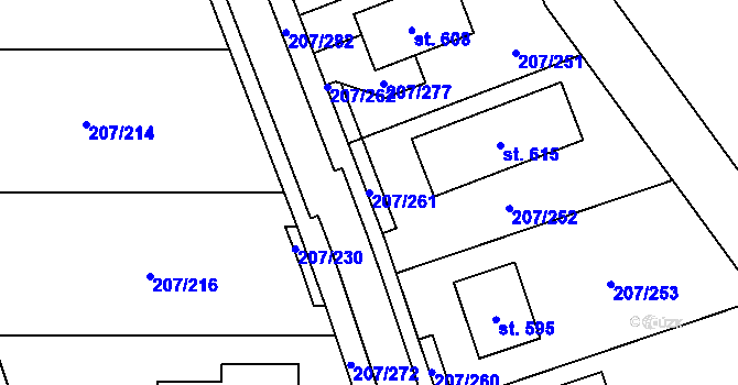 Parcela st. 207/261 v KÚ Záhraď, Katastrální mapa