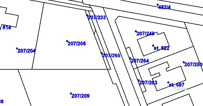 Parcela st. 207/265 v KÚ Záhraď, Katastrální mapa