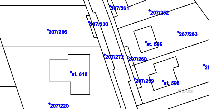 Parcela st. 207/272 v KÚ Záhraď, Katastrální mapa