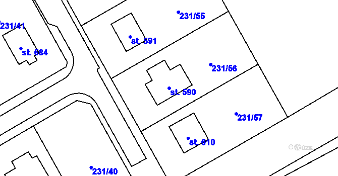 Parcela st. 590 v KÚ Záhraď, Katastrální mapa