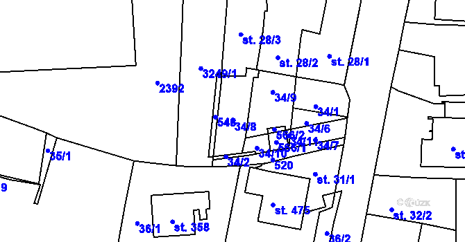 Parcela st. 34/8 v KÚ Záhraď, Katastrální mapa