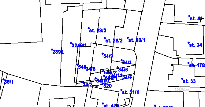 Parcela st. 34/9 v KÚ Záhraď, Katastrální mapa