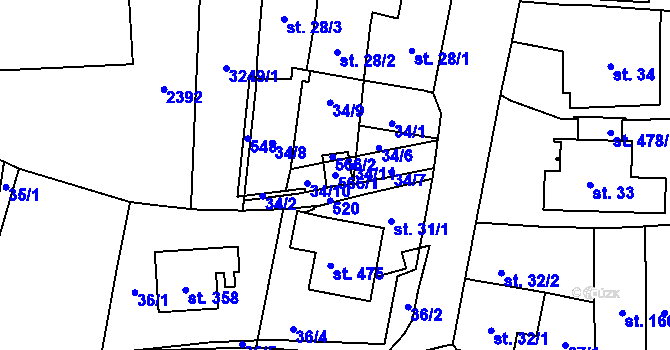 Parcela st. 566/1 v KÚ Záhraď, Katastrální mapa