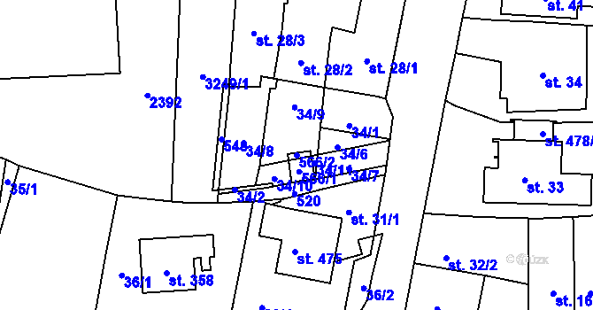 Parcela st. 566/2 v KÚ Záhraď, Katastrální mapa