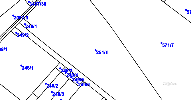 Parcela st. 251/1 v KÚ Záhraď, Katastrální mapa