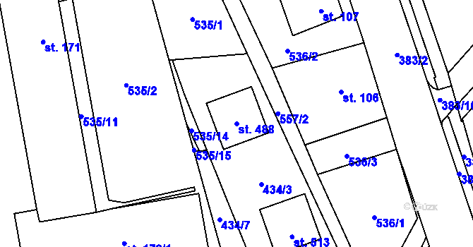 Parcela st. 488 v KÚ Nedošín, Katastrální mapa
