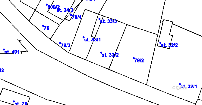Parcela st. 33/2 v KÚ Nedošín, Katastrální mapa