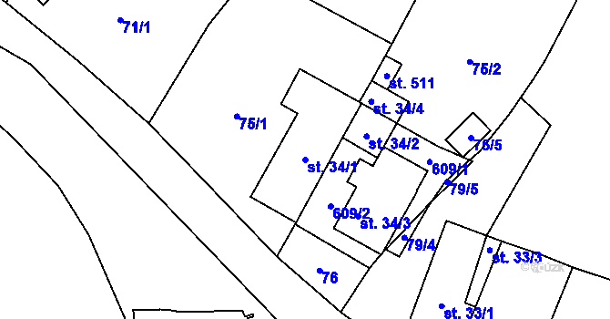 Parcela st. 34/1 v KÚ Nedošín, Katastrální mapa
