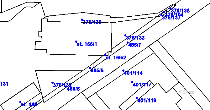 Parcela st. 166/2 v KÚ Nedošín, Katastrální mapa