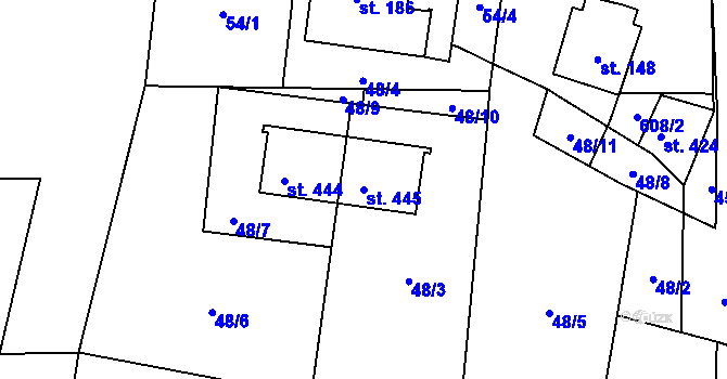 Parcela st. 445 v KÚ Nedošín, Katastrální mapa