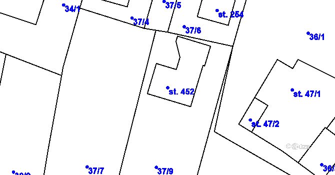 Parcela st. 452 v KÚ Nedošín, Katastrální mapa