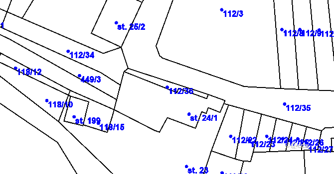 Parcela st. 112/36 v KÚ Nedošín, Katastrální mapa