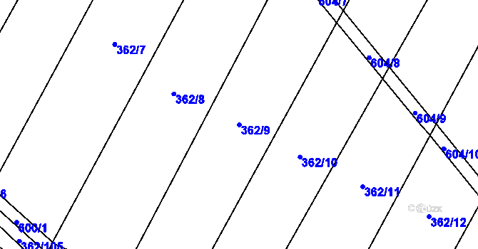 Parcela st. 362/9 v KÚ Nedošín, Katastrální mapa