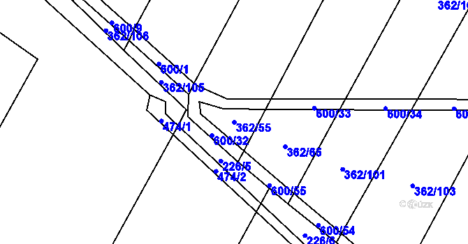 Parcela st. 362/55 v KÚ Nedošín, Katastrální mapa