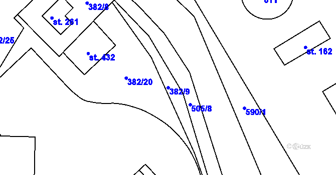 Parcela st. 382/9 v KÚ Nedošín, Katastrální mapa