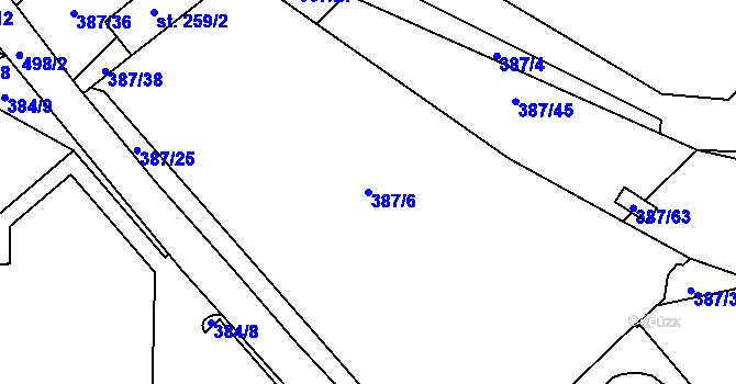 Parcela st. 387/6 v KÚ Nedošín, Katastrální mapa