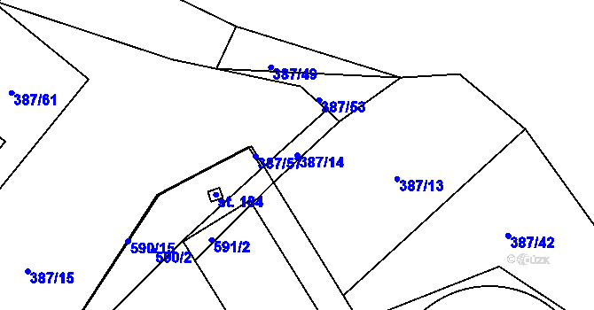 Parcela st. 387/14 v KÚ Nedošín, Katastrální mapa