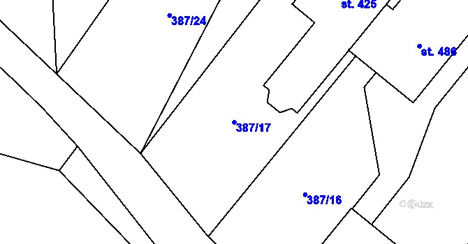 Parcela st. 387/17 v KÚ Nedošín, Katastrální mapa