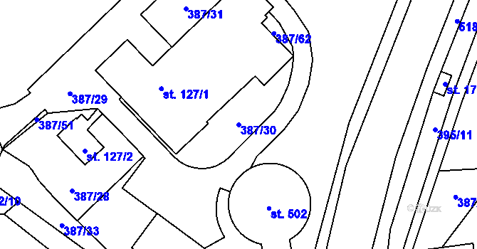 Parcela st. 387/30 v KÚ Nedošín, Katastrální mapa