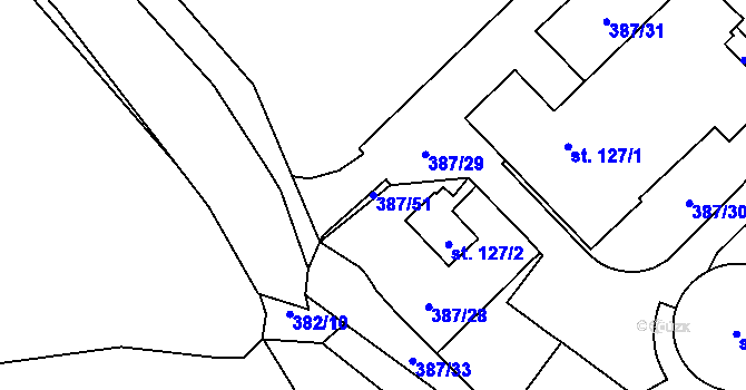 Parcela st. 387/51 v KÚ Nedošín, Katastrální mapa