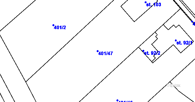 Parcela st. 401/47 v KÚ Nedošín, Katastrální mapa