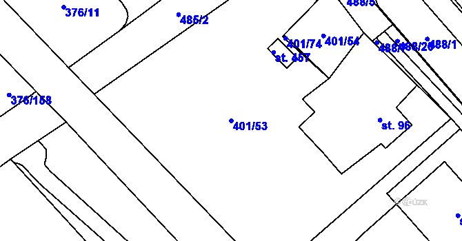 Parcela st. 401/53 v KÚ Nedošín, Katastrální mapa