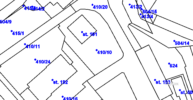 Parcela st. 410/10 v KÚ Nedošín, Katastrální mapa