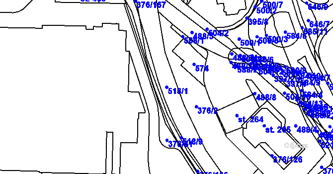 Parcela st. 518/1 v KÚ Nedošín, Katastrální mapa