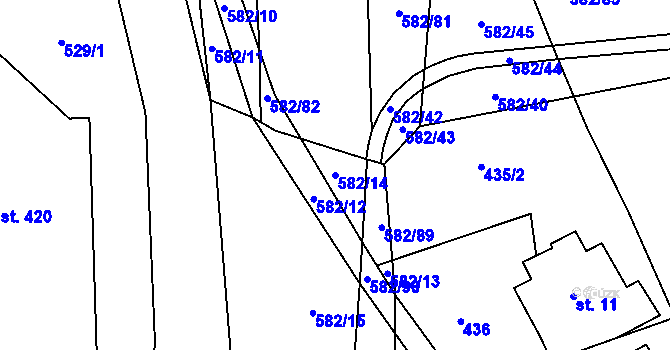Parcela st. 582/14 v KÚ Nedošín, Katastrální mapa