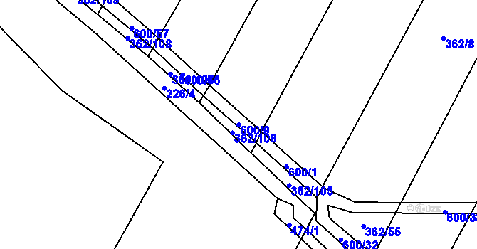 Parcela st. 600/9 v KÚ Nedošín, Katastrální mapa