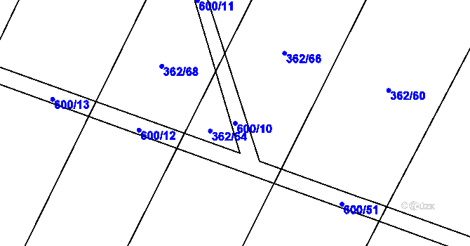 Parcela st. 600/10 v KÚ Nedošín, Katastrální mapa