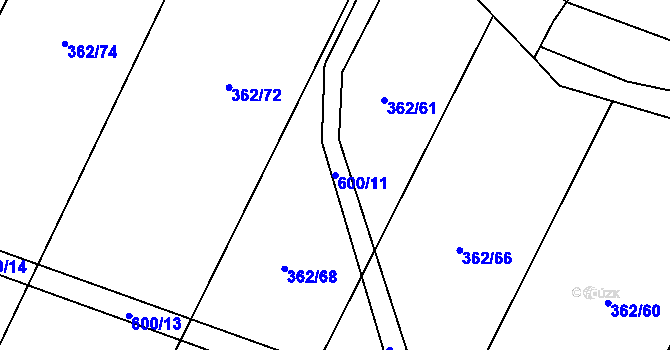 Parcela st. 600/11 v KÚ Nedošín, Katastrální mapa